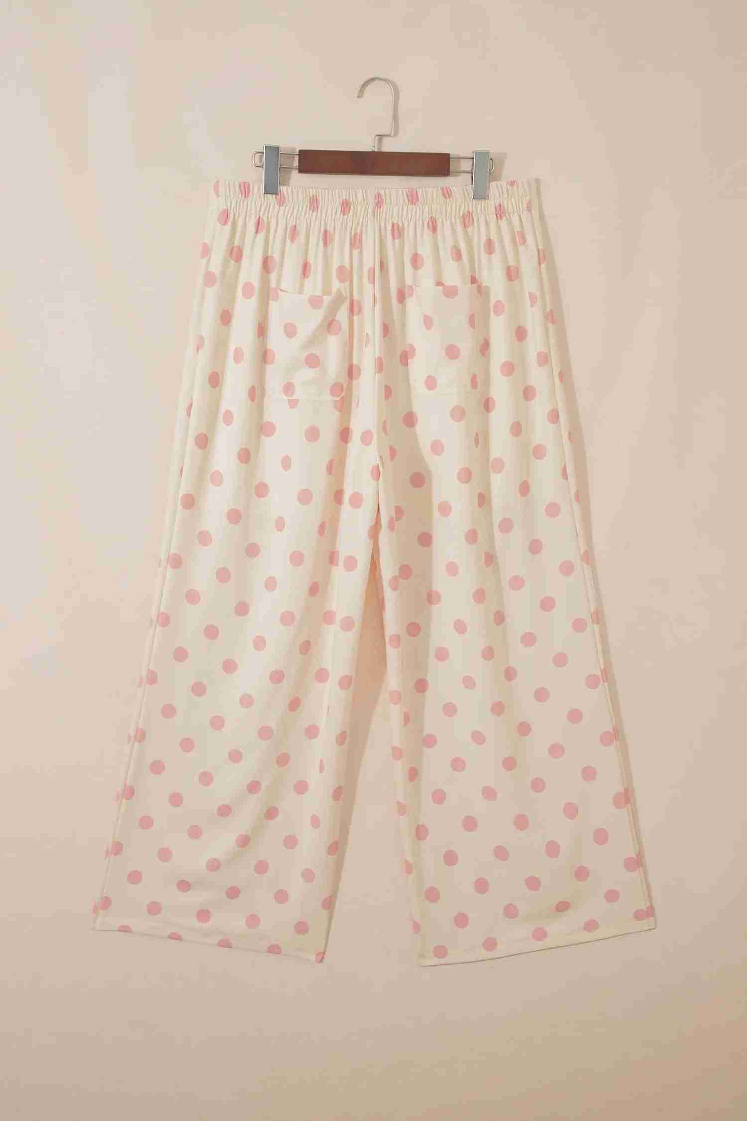 Pantalon Droit Imprimé Pois Blanc Taille Mi-Haute Poches Femme by Shewin