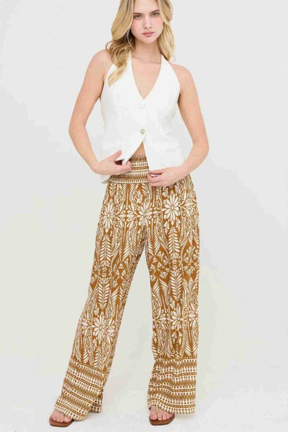 Pantalon Fleuri Taille Smockée Femme – Fluide & Confortable by CCWHOLESALECLOTHING