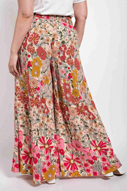 Pantalon Grandes Tailles Patte d'Éléphant Taille Smockée Poche - Rose Oléna-Fashion