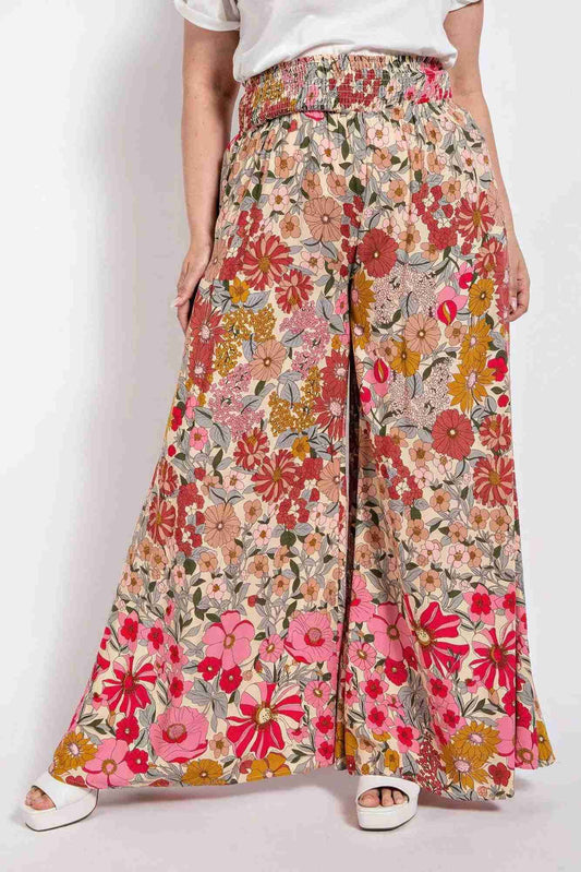 Pantalon Grandes Tailles Patte d'Éléphant Taille Smockée Poche - Rose Oléna-Fashion