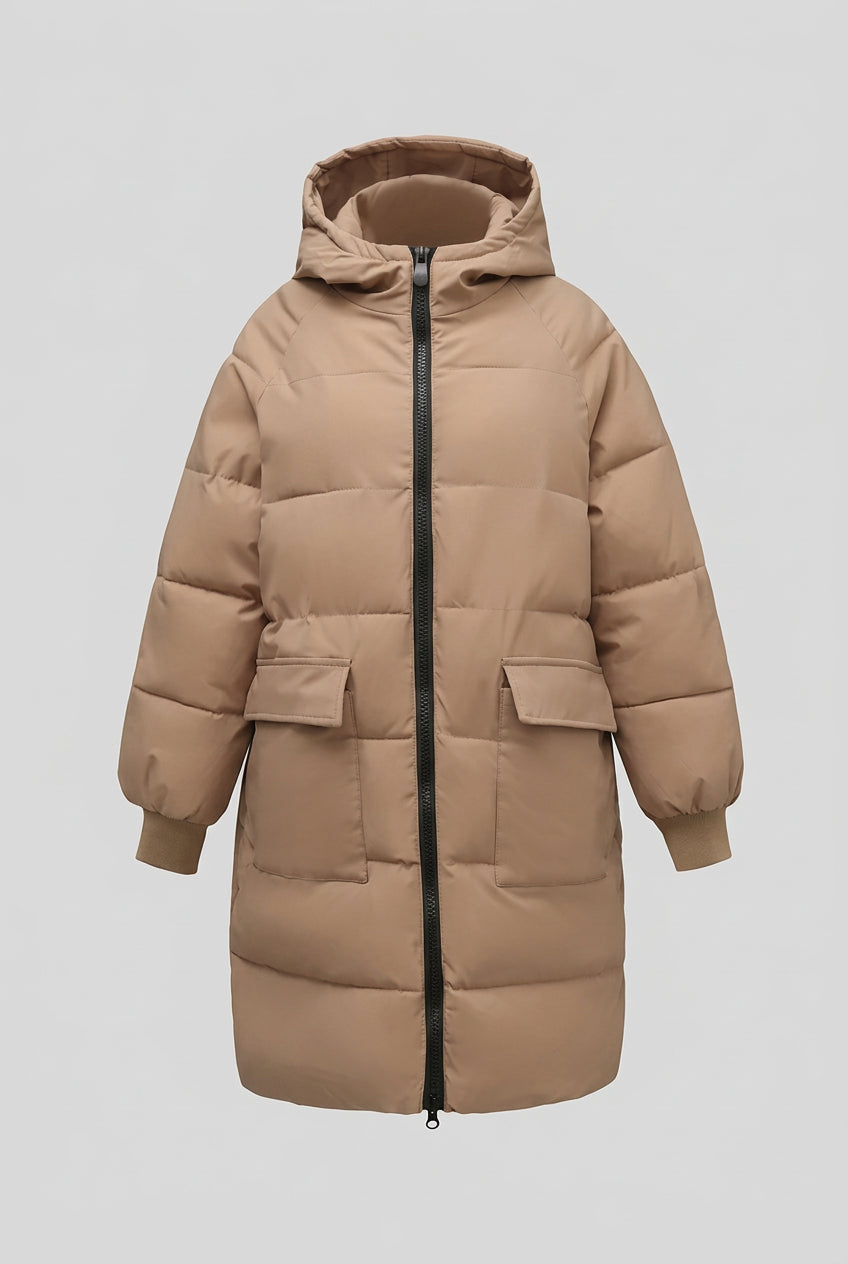 Parka grande taille longue à capuche rembourrée en coton pour femme – vue 1