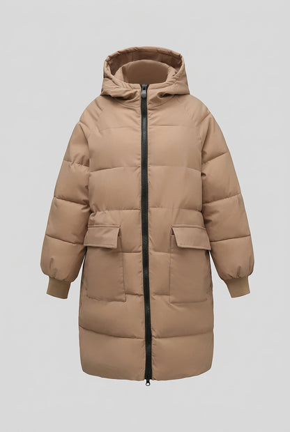 Parka grande taille longue à capuche rembourrée en coton pour femme – vue 1
