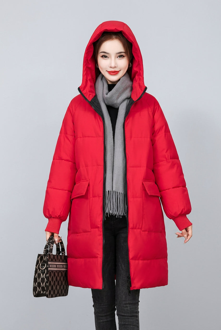 Parka grande taille longue à capuche rembourrée en coton pour femme – vue 3