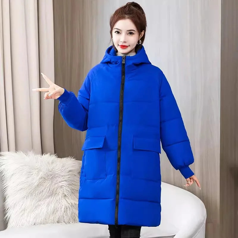 Parka grande taille longue à capuche rembourrée en coton pour femme – vue 4