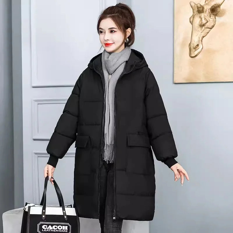 Parka grande taille longue à capuche rembourrée en coton pour femme – vue 6