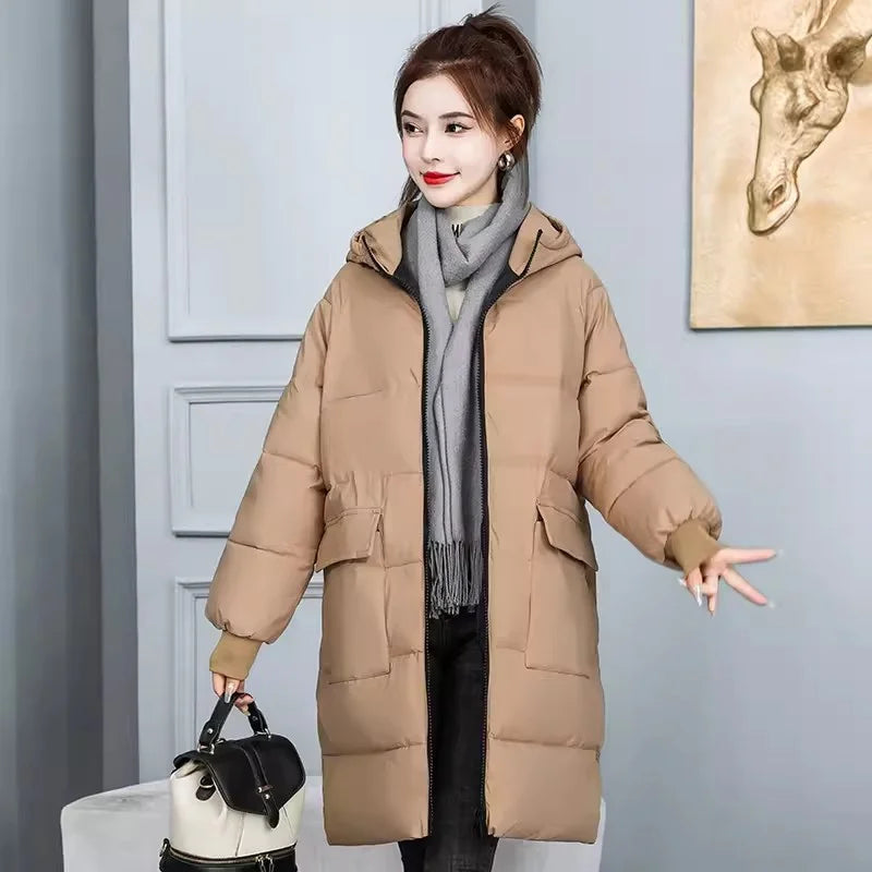 Parka grande taille longue à capuche rembourrée en coton pour femme – vue 7