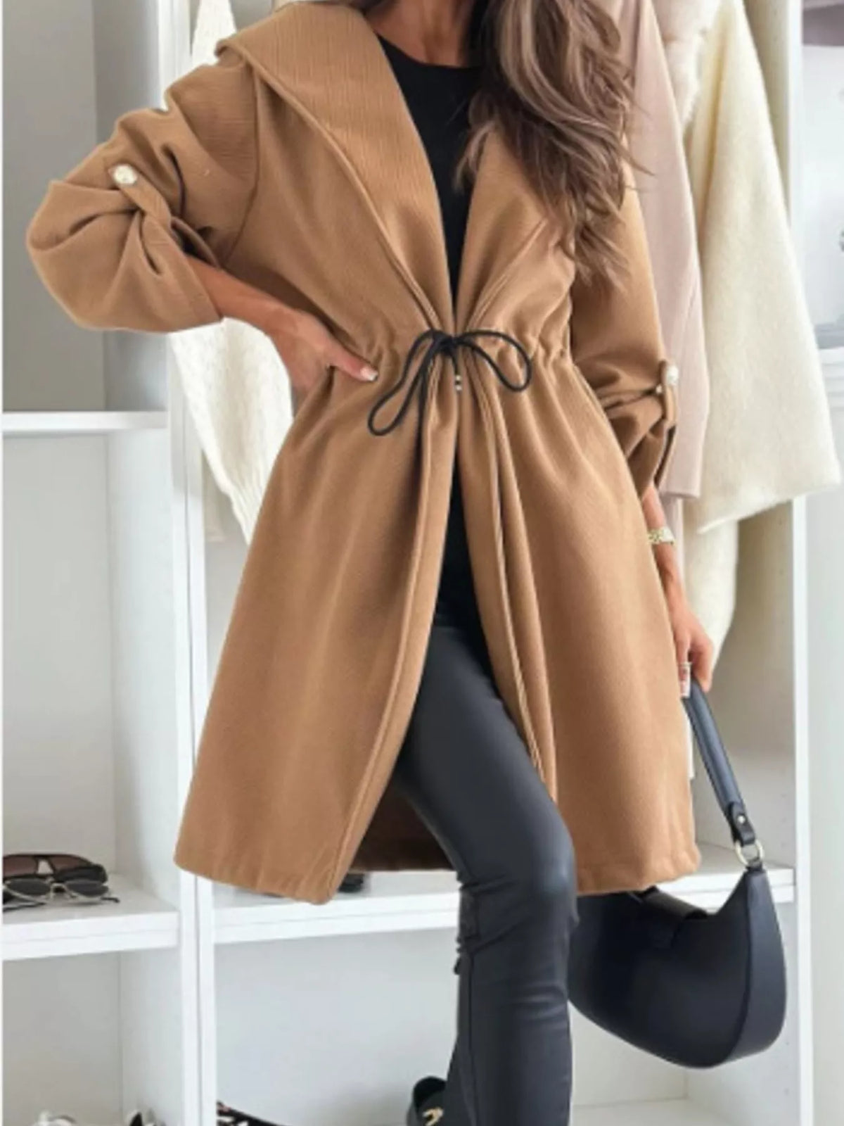 Parka longue à capuche et taille à cordon pour femme – vue 2