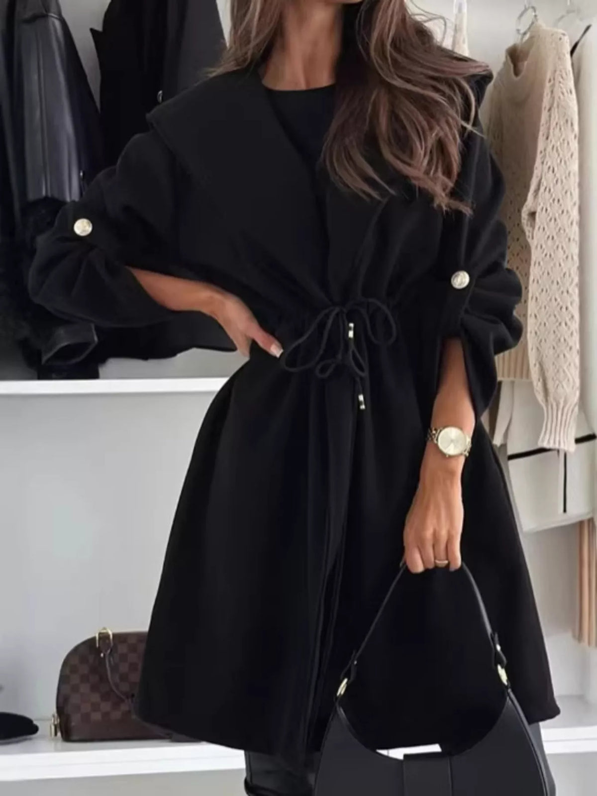 Parka longue à capuche et taille à cordon pour femme – vue 5