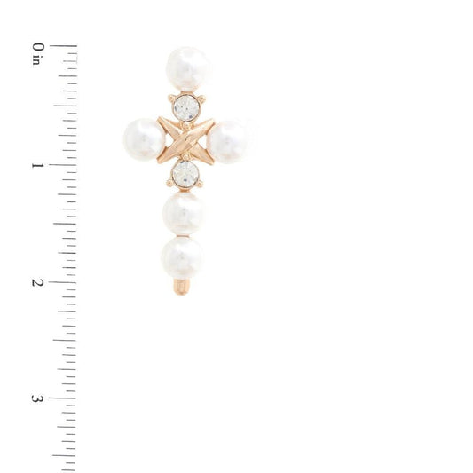 Pearl Bead Cross Dangle Earring - Premium  - Shop now at Oléna-Fashion