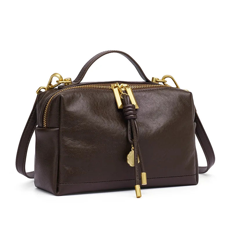 Petit sac carré en cuir de vachette à bandoulière pour femme – vue 7