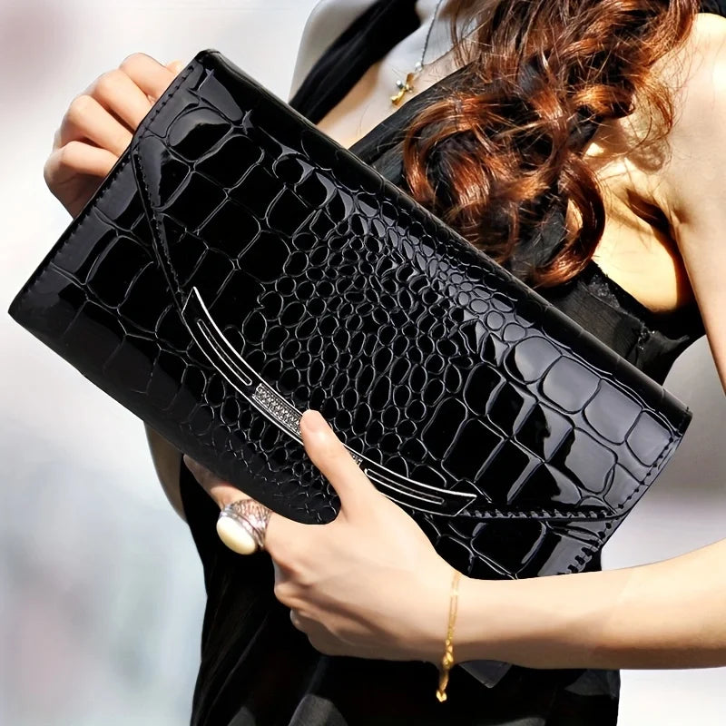 Pochette à chaîne en cuir verni grande capacité pour femme – vue 4