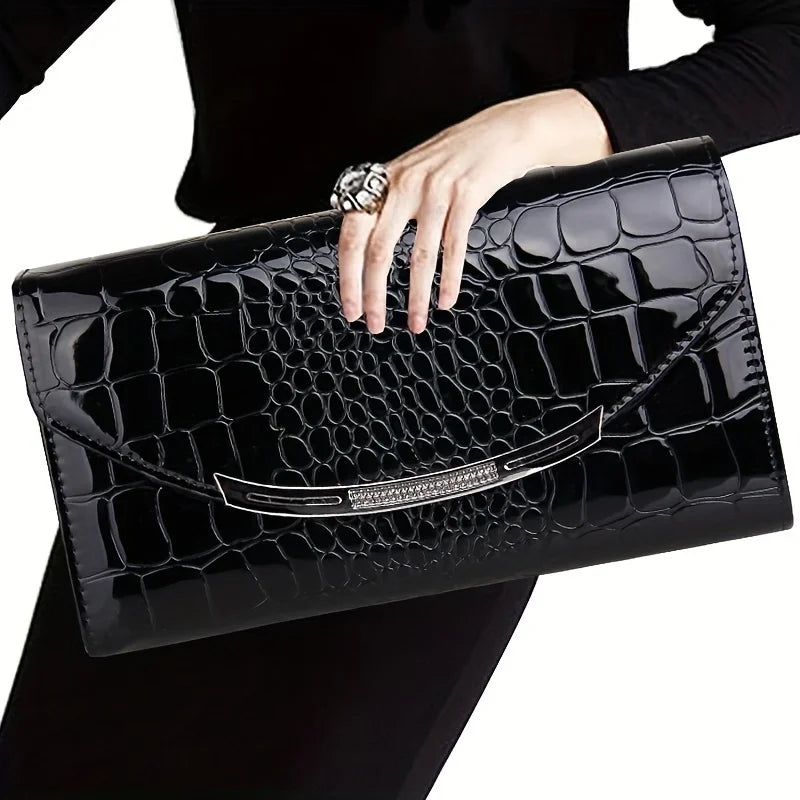 Pochette à chaîne en cuir verni grande capacité pour femme – vue 5