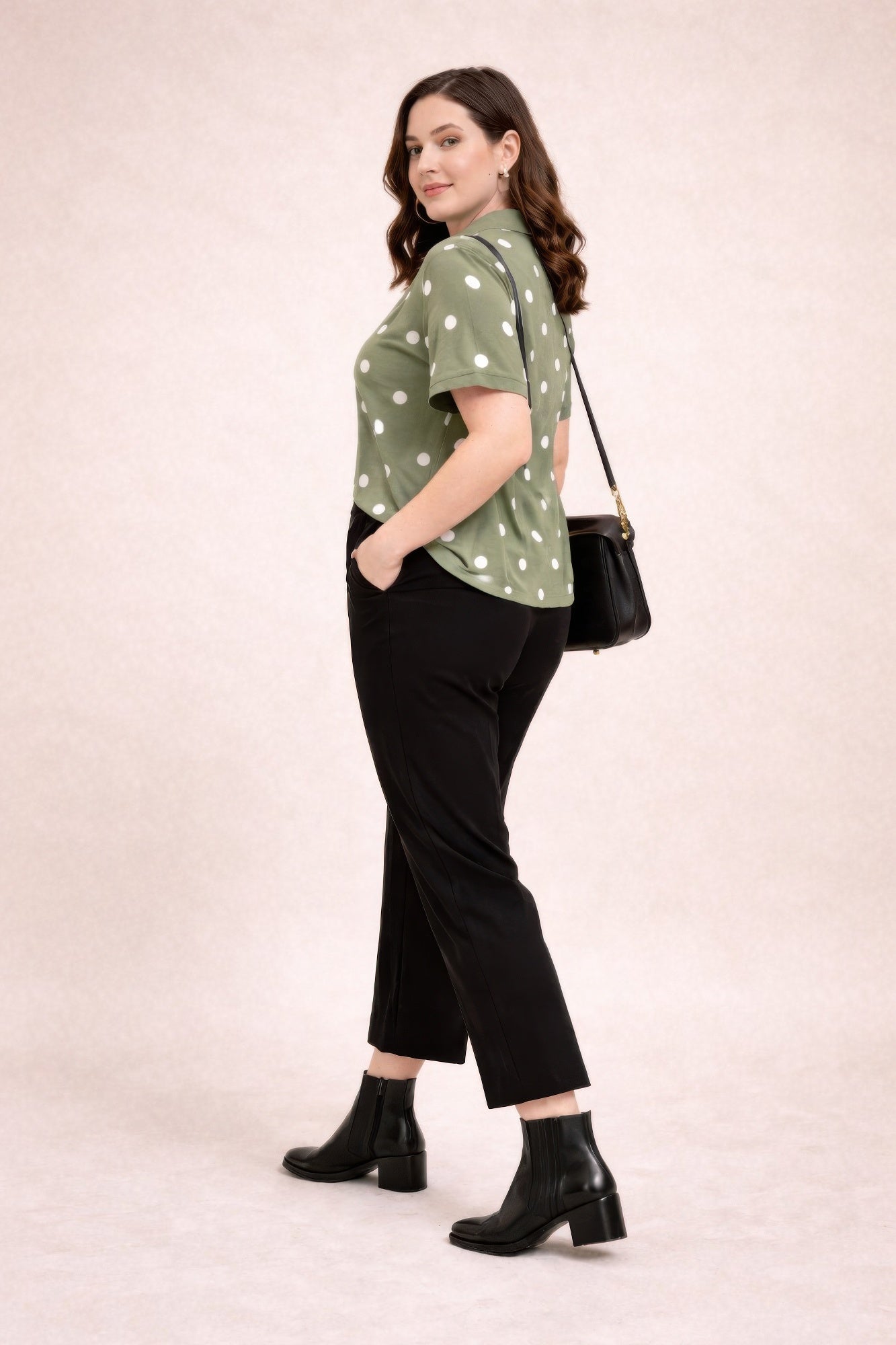 top polo à pois femme grande taille vert vue face