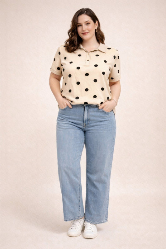 top polo à pois femme grande taille Beige vue face