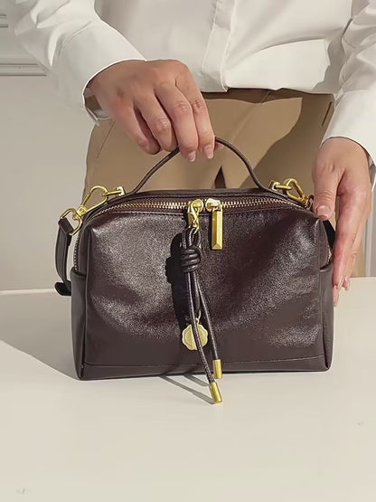 Petit sac carré en cuir de vachette femme, bandoulière