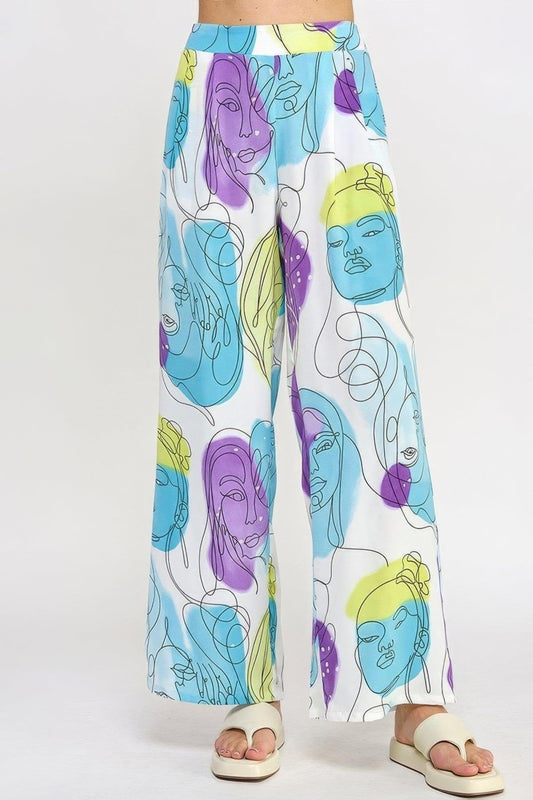 Printed Wide Leg Pant With Elastic Back - Premium  - Shop now at Oléna-Fashion
