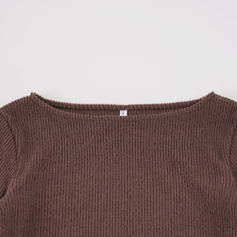 Pull col bateau en maille côtelée à manches évasées pour femme – vue 6