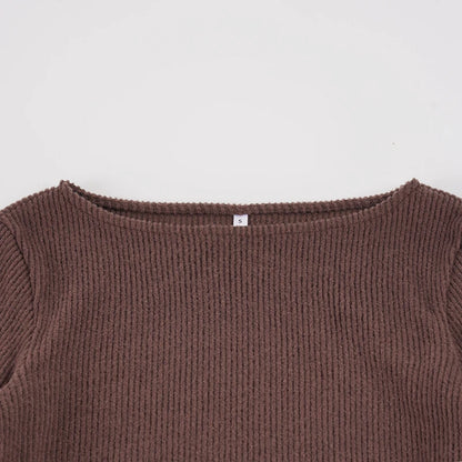 Pull col bateau en maille côtelée à manches évasées pour femme – vue 6
