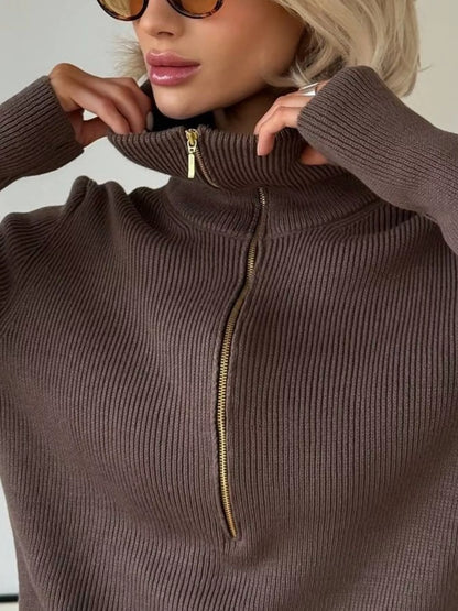 Pull femme à col demi-zip en maille côtelée – vue 5