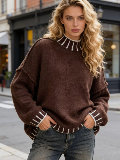 Pull femme à col roulé et épaules tombantes – vue 4