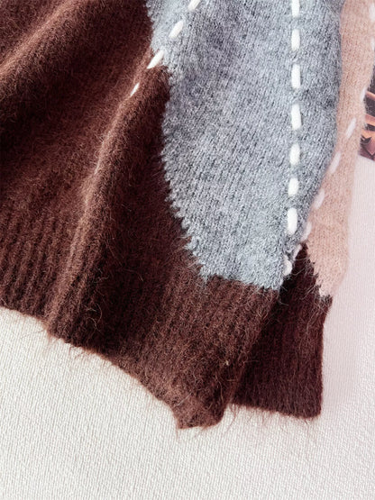 Pull femme ample à col en V et motif losanges – vue 19