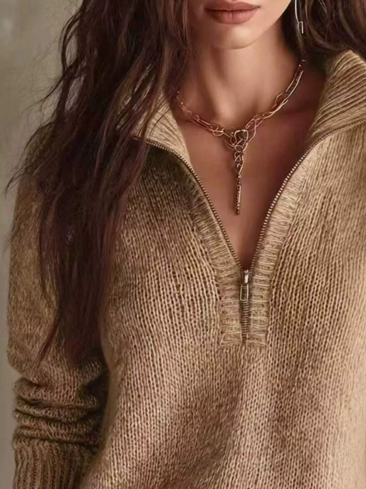Pull femme à col demi-zip et épaules tombantes – vue 10