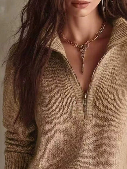 Pull femme à col demi-zip et épaules tombantes – vue 10