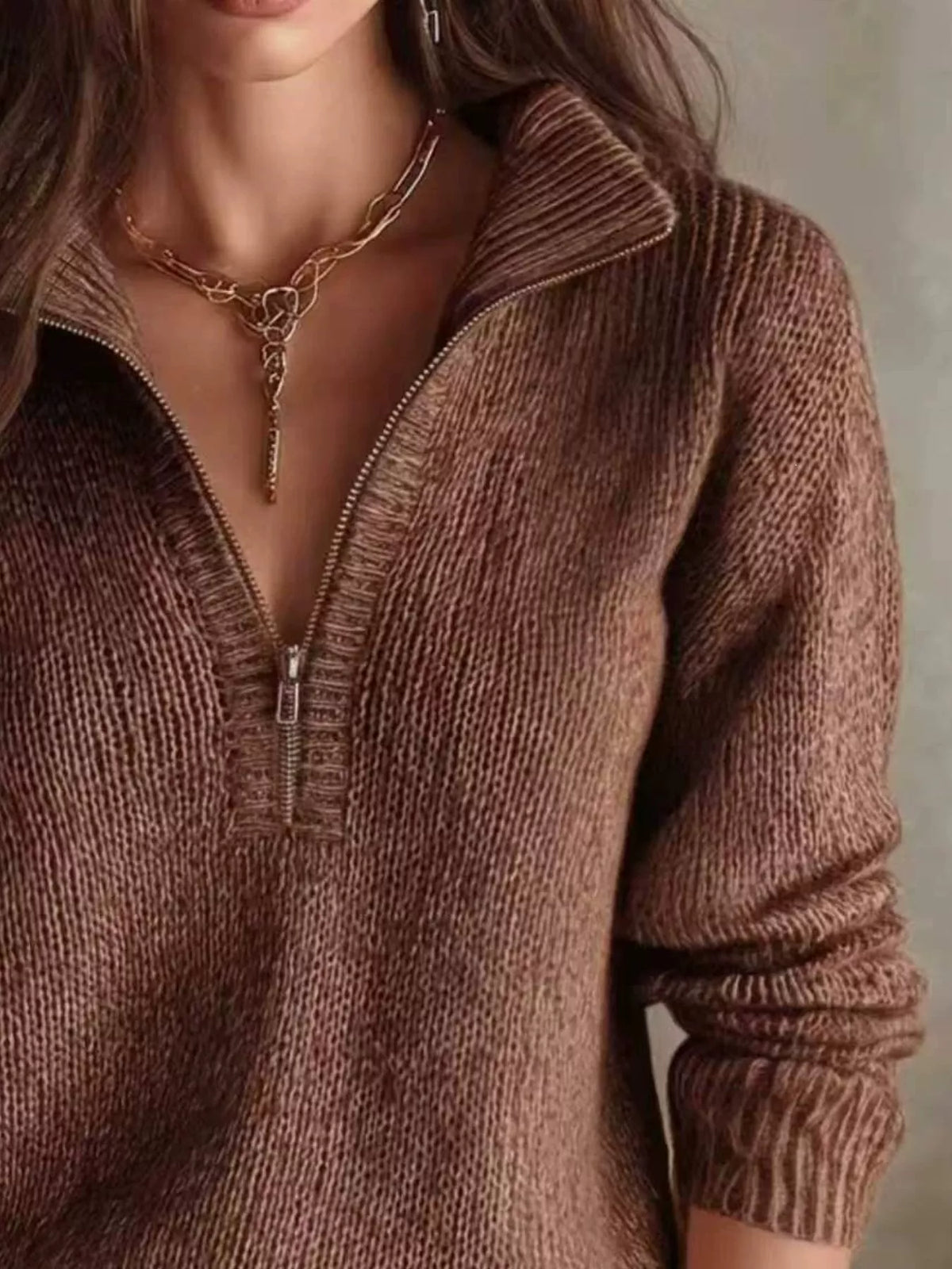 Pull femme à col demi-zip et épaules tombantes – vue 12
