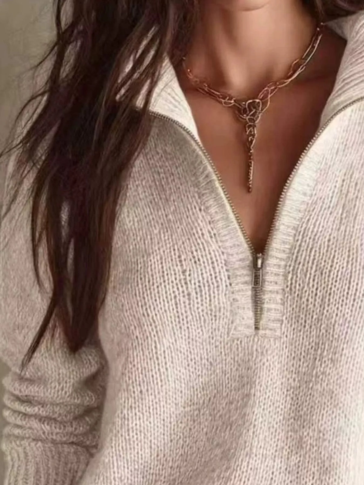 Pull femme à col demi-zip et épaules tombantes – vue 14