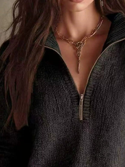 Pull femme à col demi-zip et épaules tombantes – vue 4