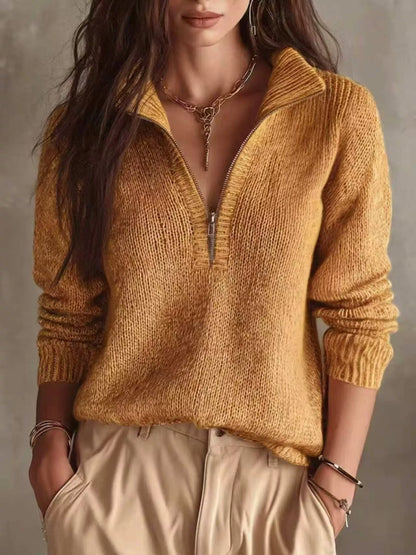 Pull femme à col demi-zip et épaules tombantes – vue 5