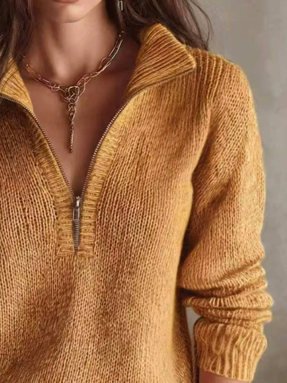 Pull femme à col demi-zip et épaules tombantes – vue 6