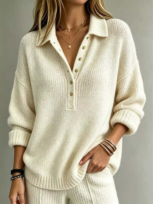 Pull femme grande taille à épaules tombantes et boutons – vue 1