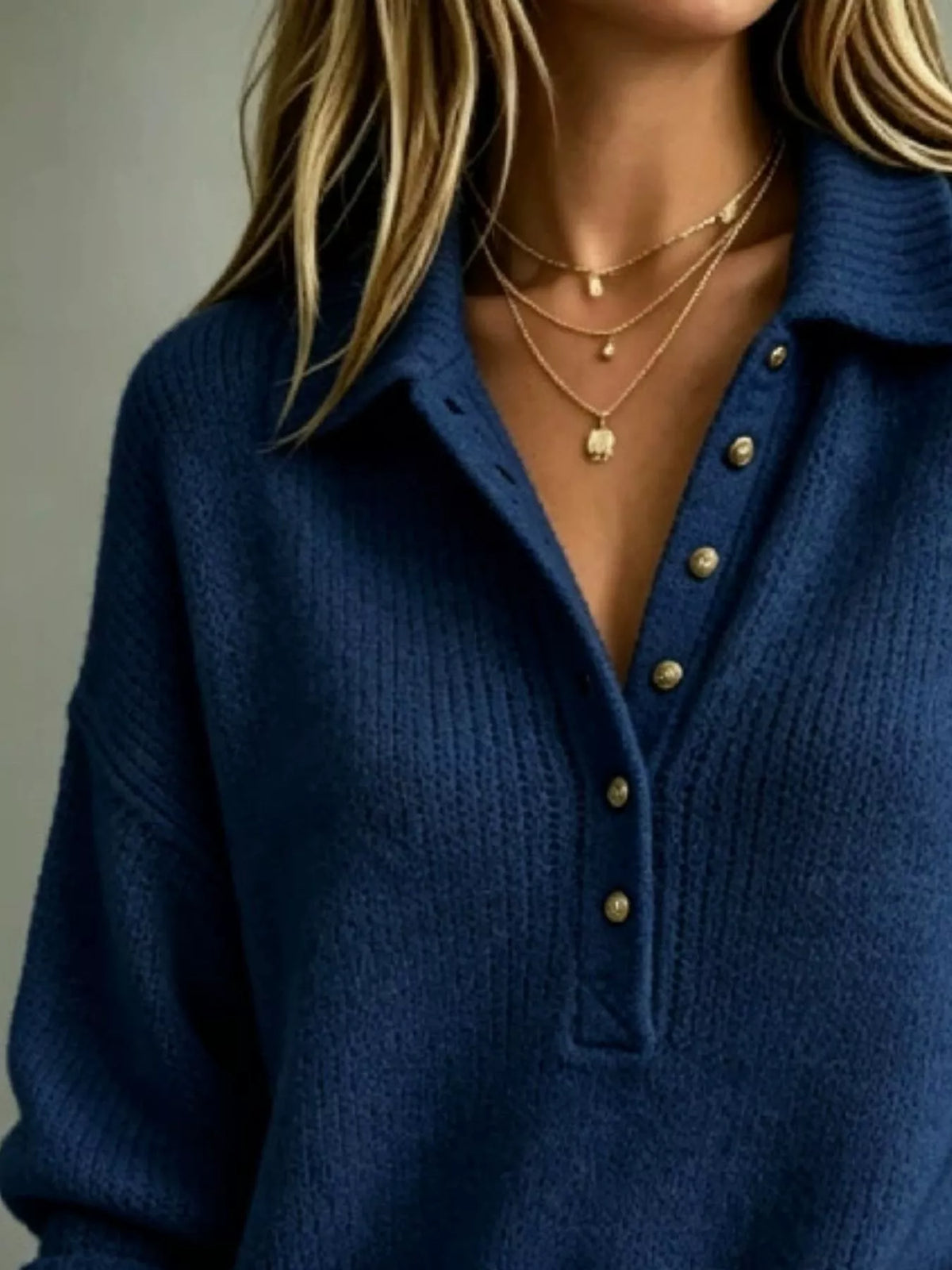 Pull femme grande taille à épaules tombantes et boutons – vue 10