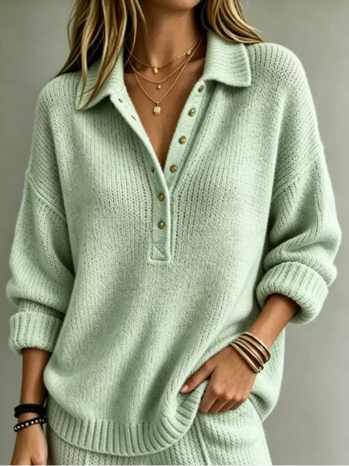 Pull femme grande taille à épaules tombantes et boutons – vue 11
