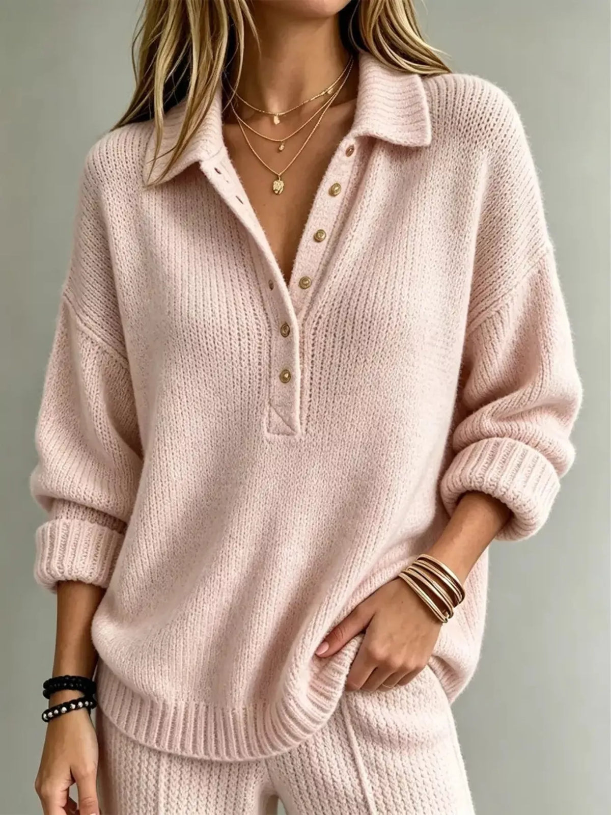 Pull femme grande taille à épaules tombantes et boutons – vue 5