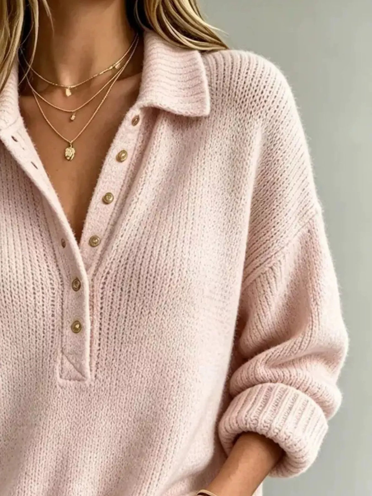 Pull femme grande taille à épaules tombantes et boutons – vue 6