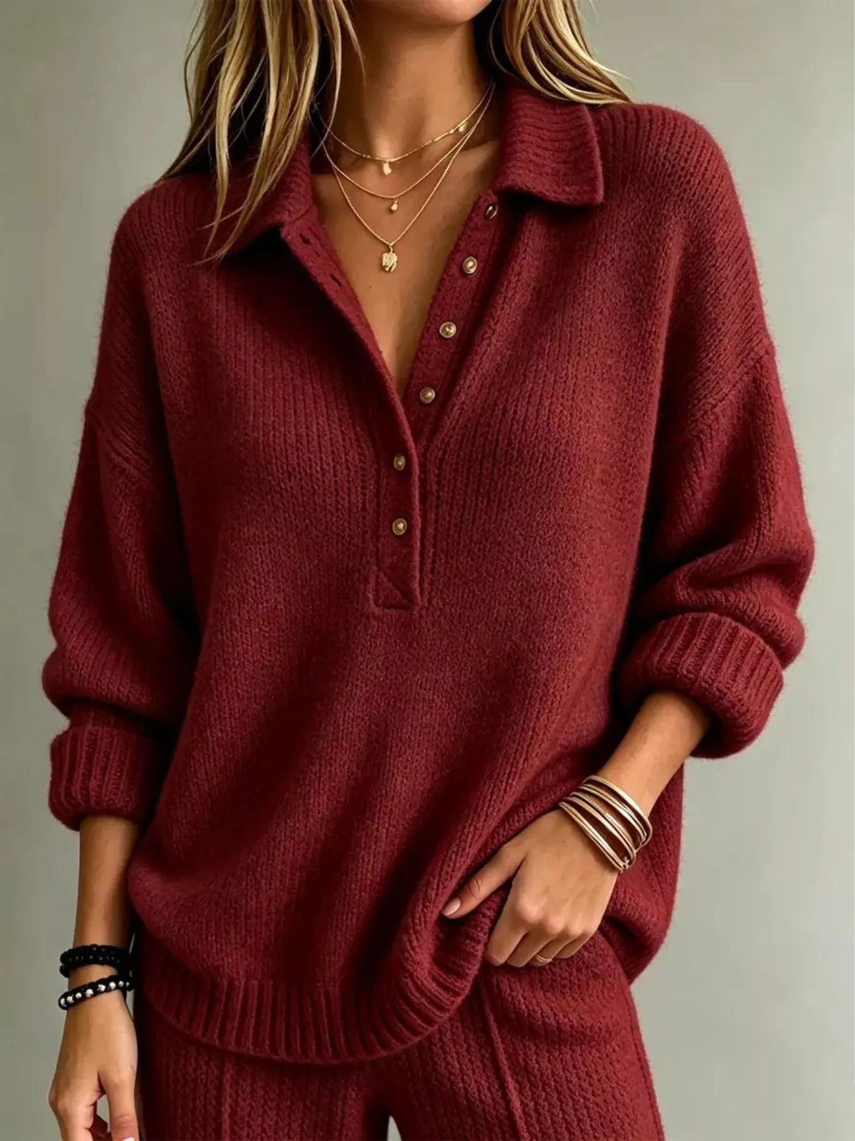 Pull femme grande taille à épaules tombantes et boutons – vue 7