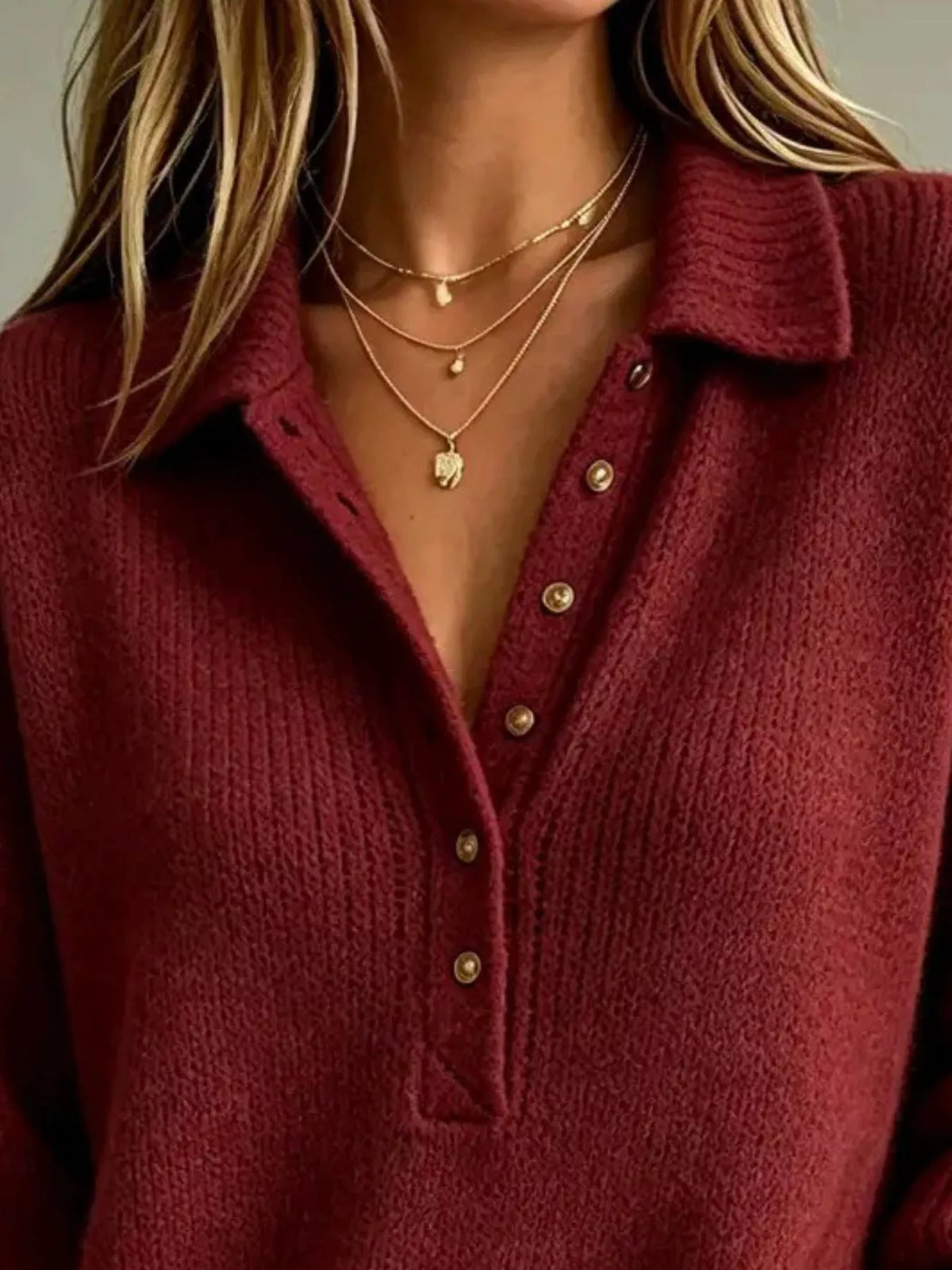 Pull femme grande taille à épaules tombantes et boutons – vue 8
