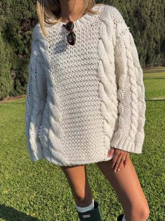 Pull femme en gros tricot torsadé écru – vue 1