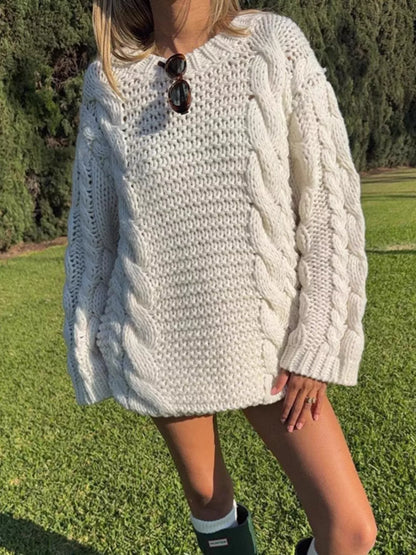 Pull femme en gros tricot torsadé écru – vue 1