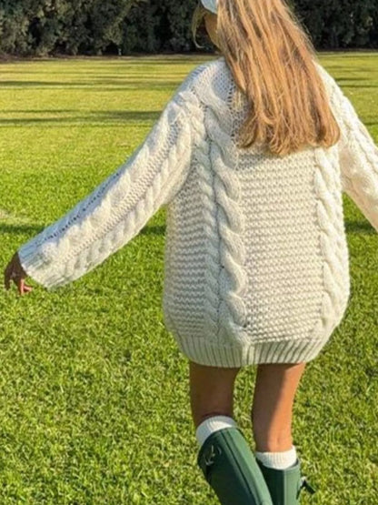Pull femme en gros tricot torsadé écru – vue 4