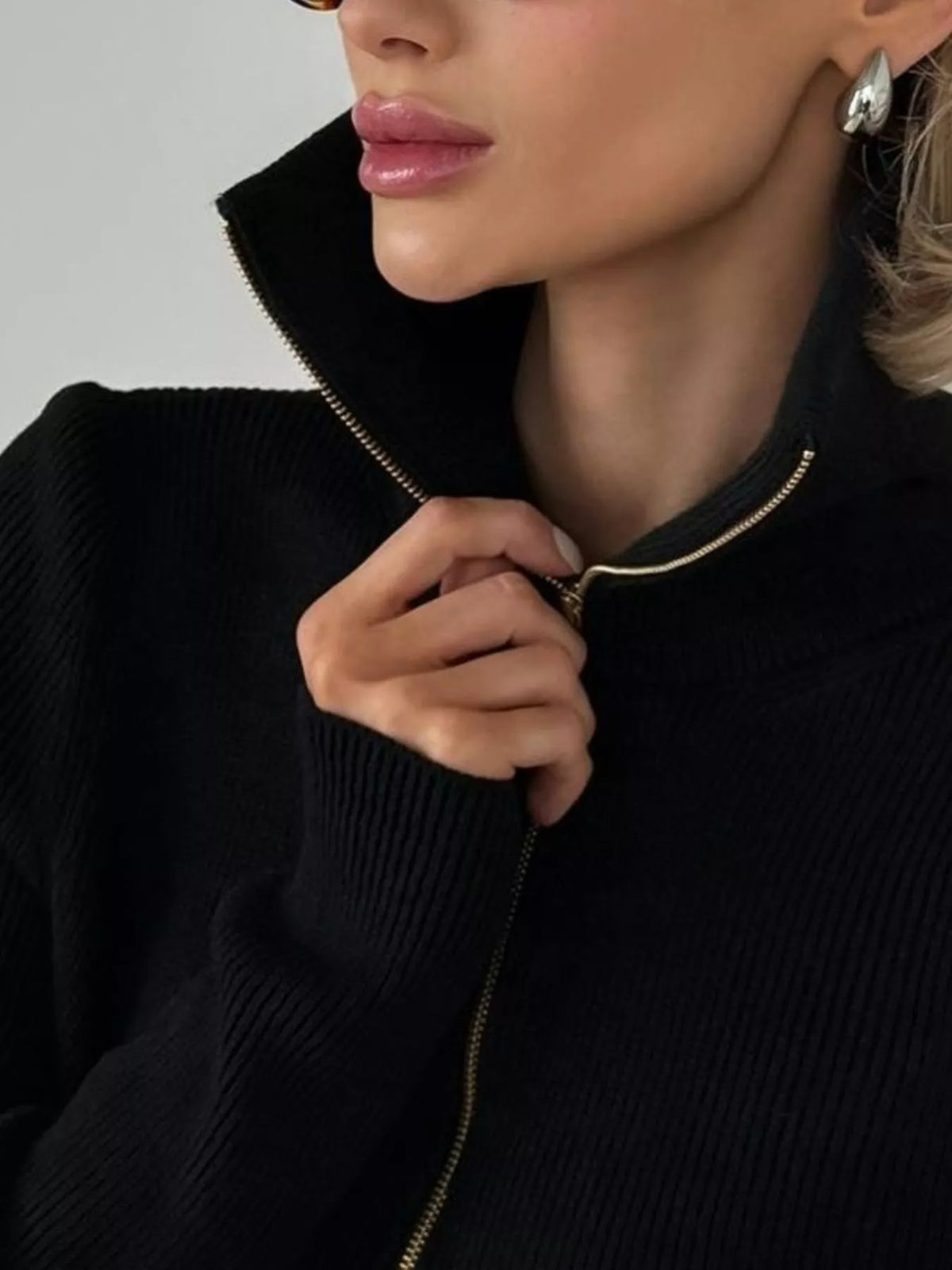 Pull en maille côtelée à demi-zip pour femme – vue 11