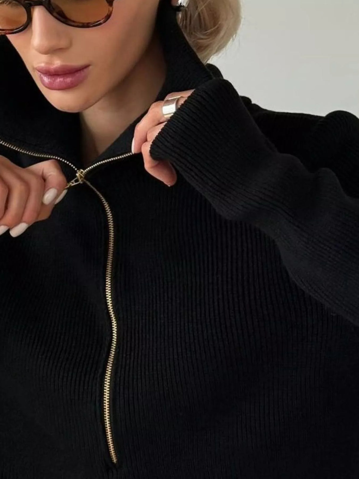Pull en maille côtelée à demi-zip pour femme – vue 12