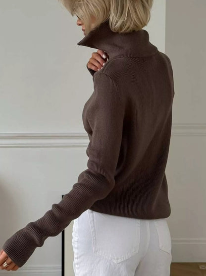 Pull en maille côtelée à demi-zip pour femme – vue 3