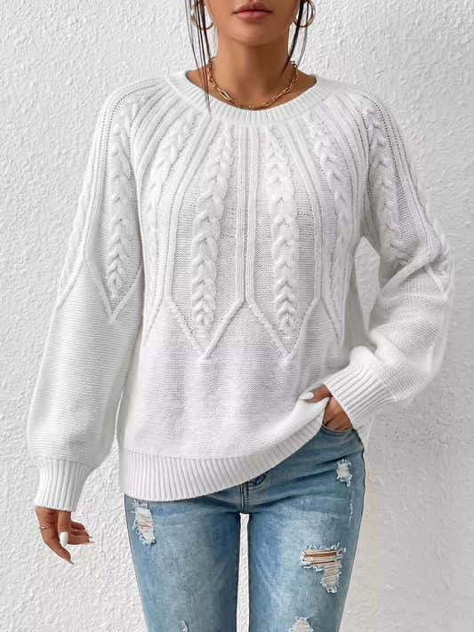Pull torsadé à col rond et manches longues pour femme – vue 1