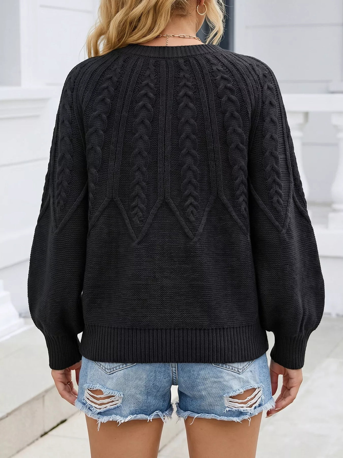 Pull torsadé à col rond et manches longues pour femme – vue 15