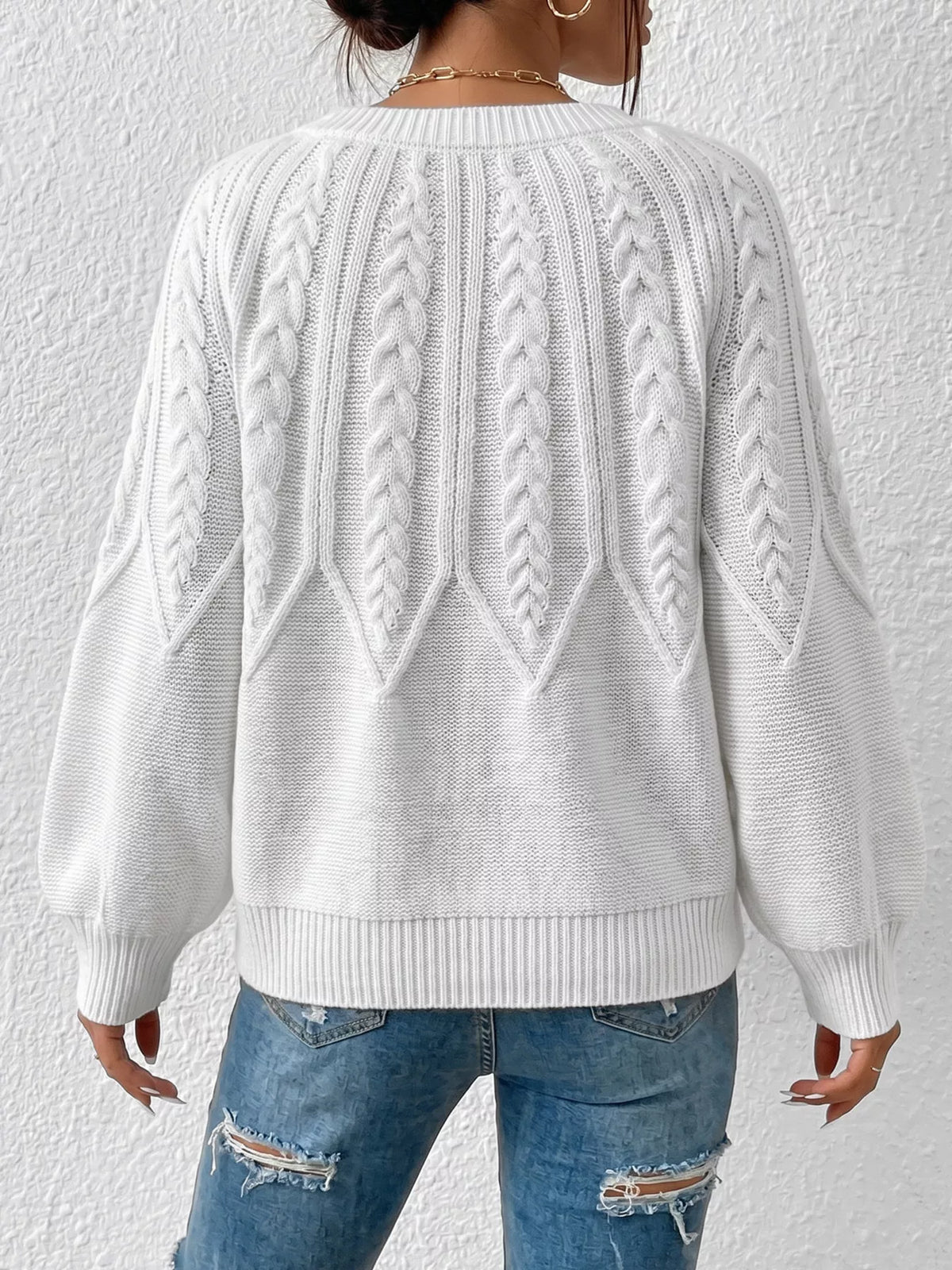 Pull torsadé à col rond et manches longues pour femme – vue 2