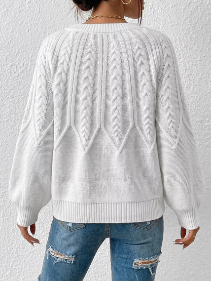 Pull torsadé à col rond et manches longues pour femme – vue 2