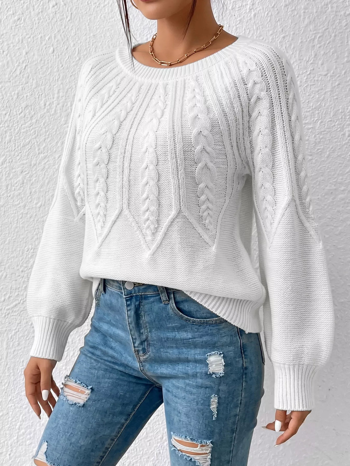 Pull torsadé à col rond et manches longues pour femme – vue 4